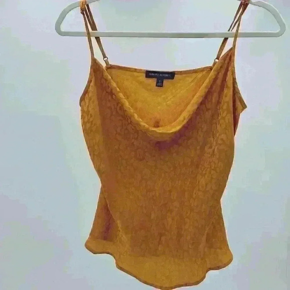 Banana Republic Tops - Leopard Embossed Yellow Gold, Satin Camisole, Size Small